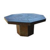 Octagonal slate brutalist coffee table from the 1970s