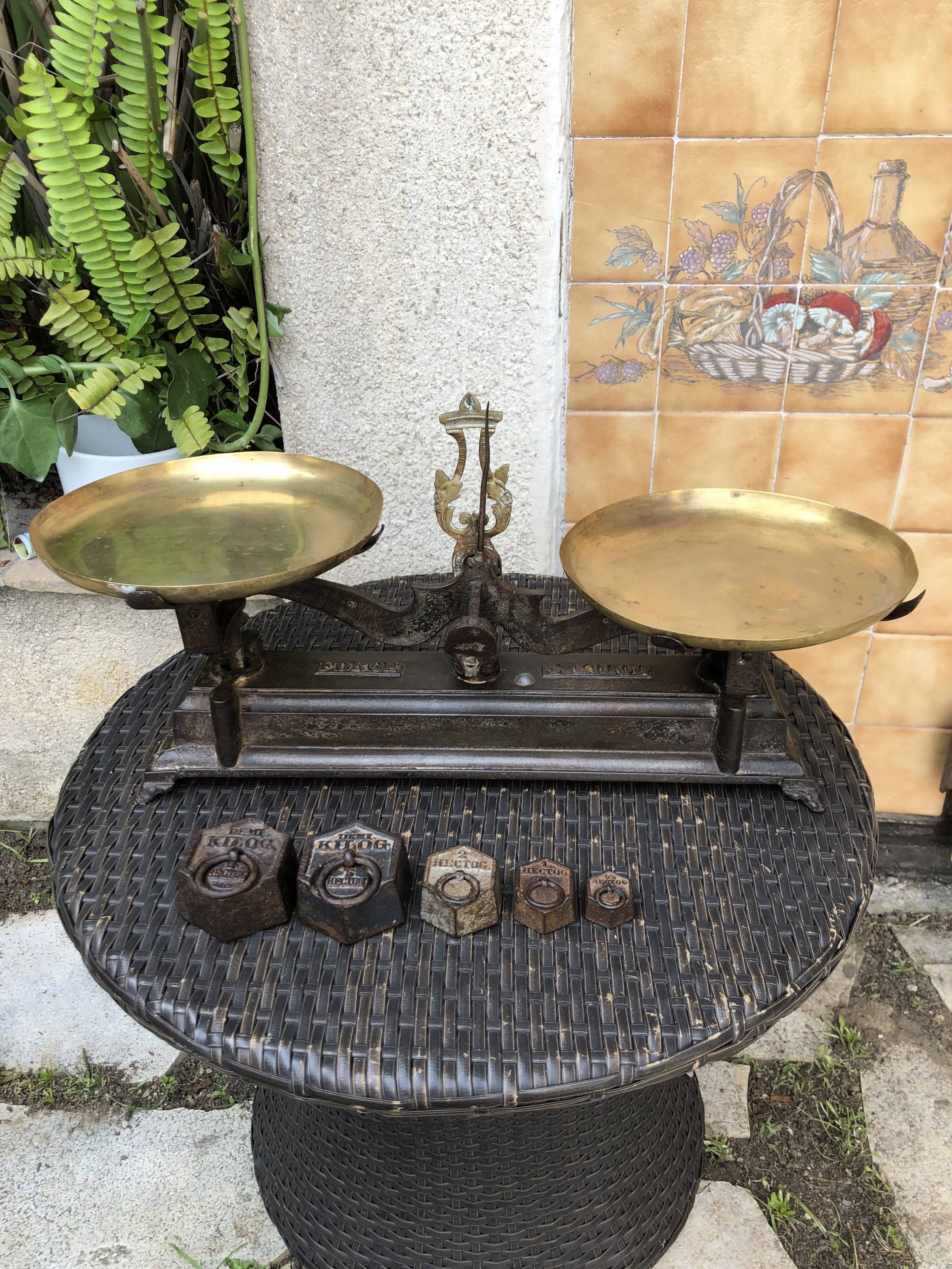Old balance cast iron and brass