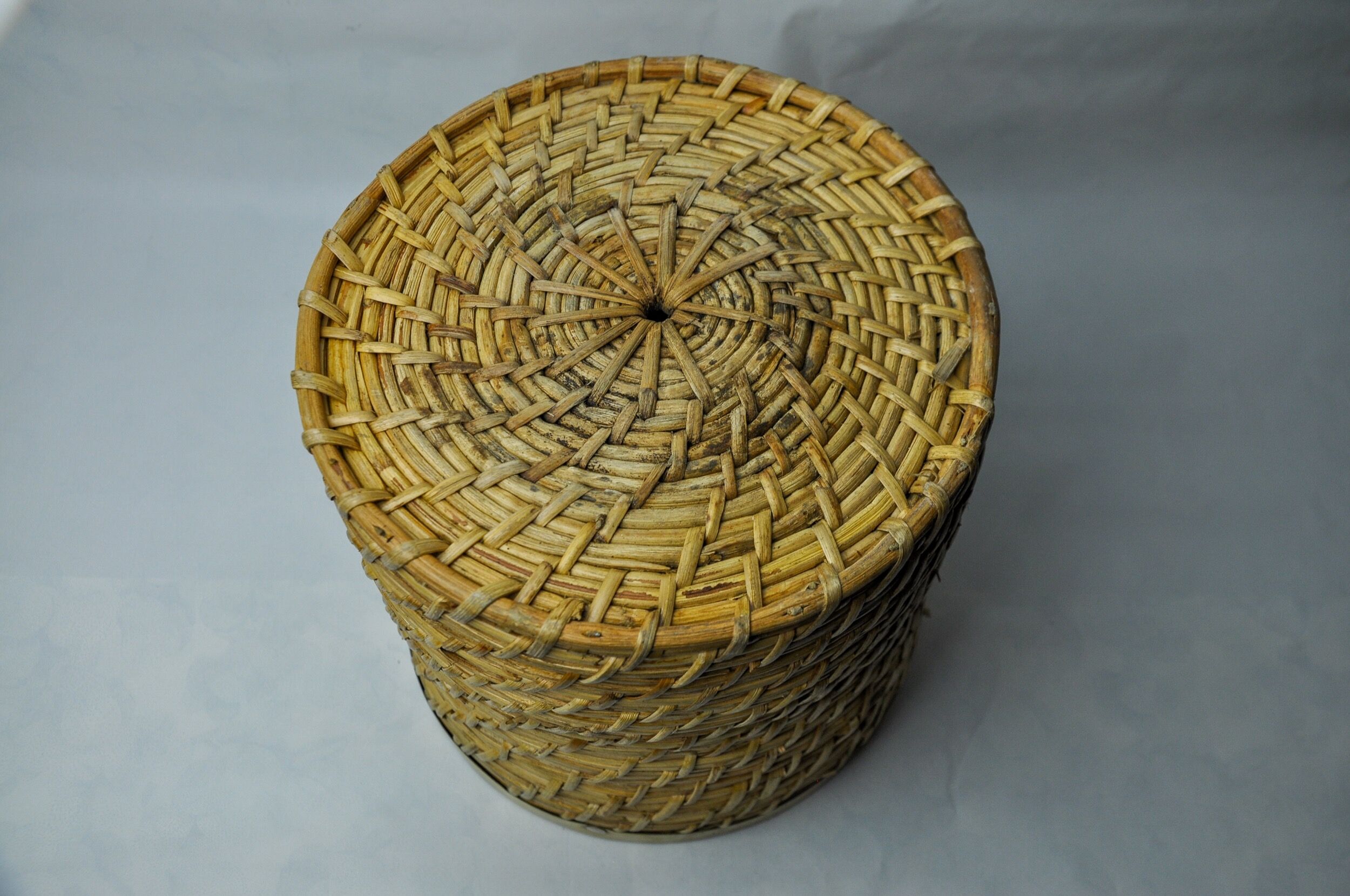 Rattan and brass book basket, Italy, 1970