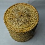 Rattan and brass book basket, Italy, 1970