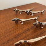 Set of 5 vintage dachshund knife rests – Metal dog knife rests