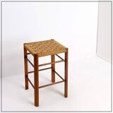 Mid-Century Wood and Rope Stool, 1960s - Seat height 50cm