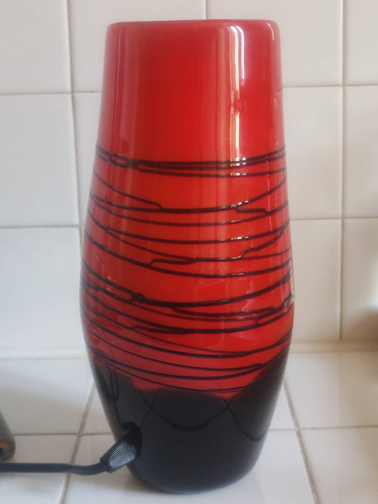 Red/orange Murano glass table lamp in 70s style (1980)