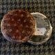 Very old round pocket mirror and leather case, 18th century