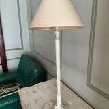 Roche Bobois table lamp, bleached wooden foot, ivory fabric lampshade