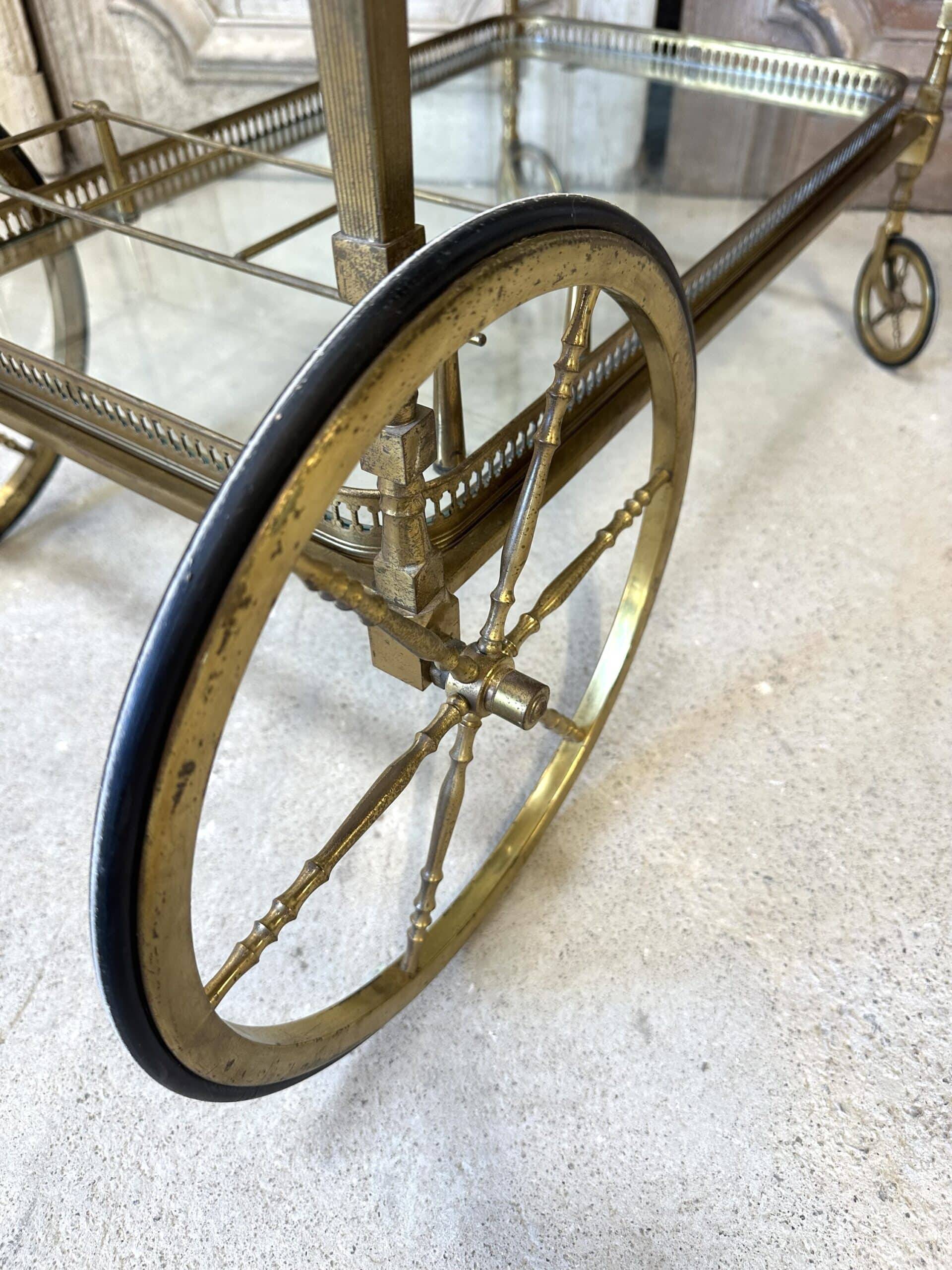 Rolling bar cart in brass and bronze circa 1960