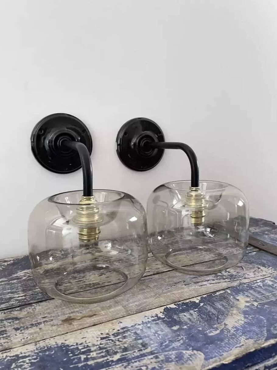 Pair of smoked glass wall sconces