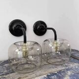 Pair of smoked glass wall sconces