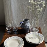Set of 10 small soup plates with blue flower frieze pattern