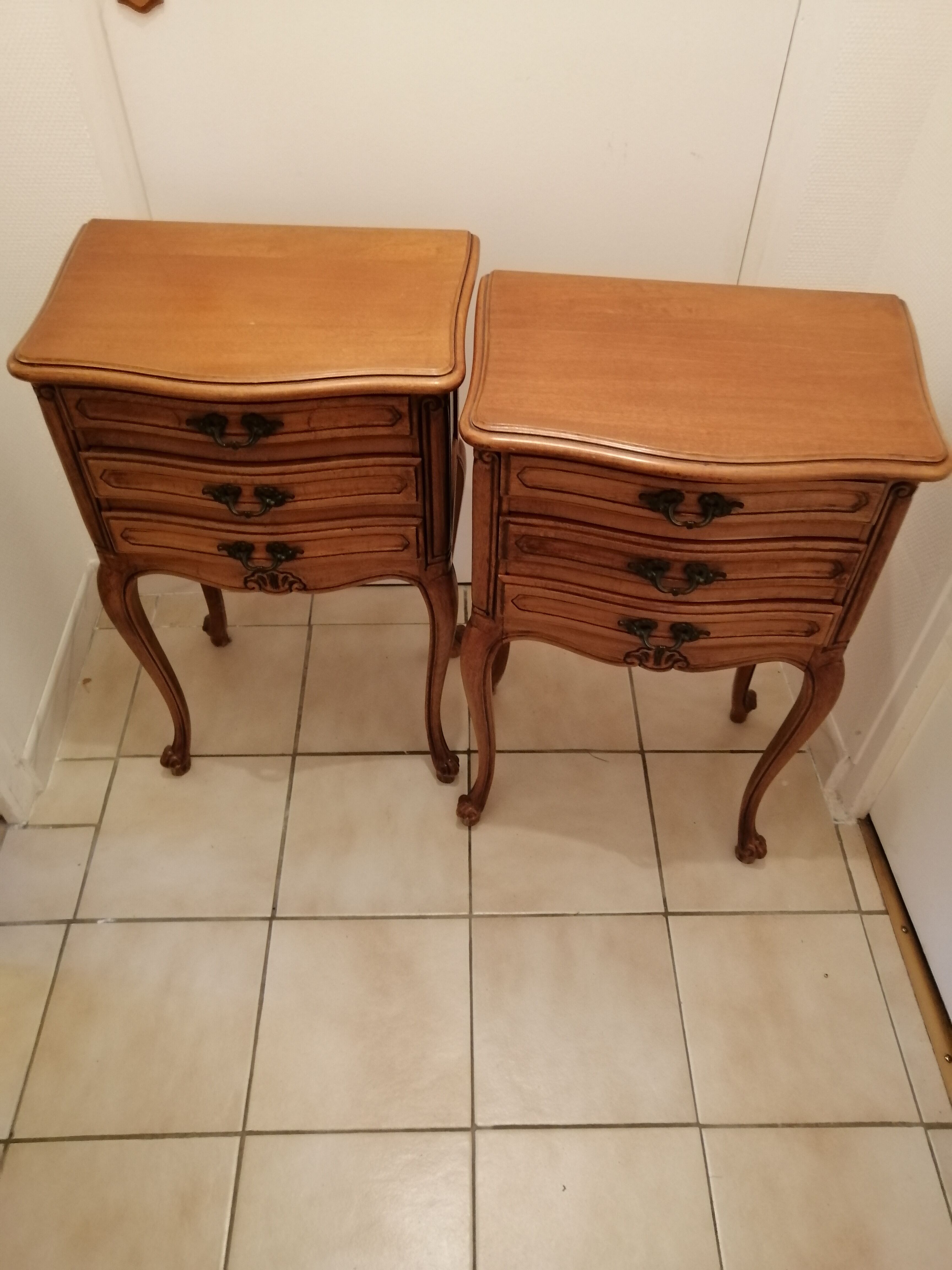 Pair of old wooden bedsides