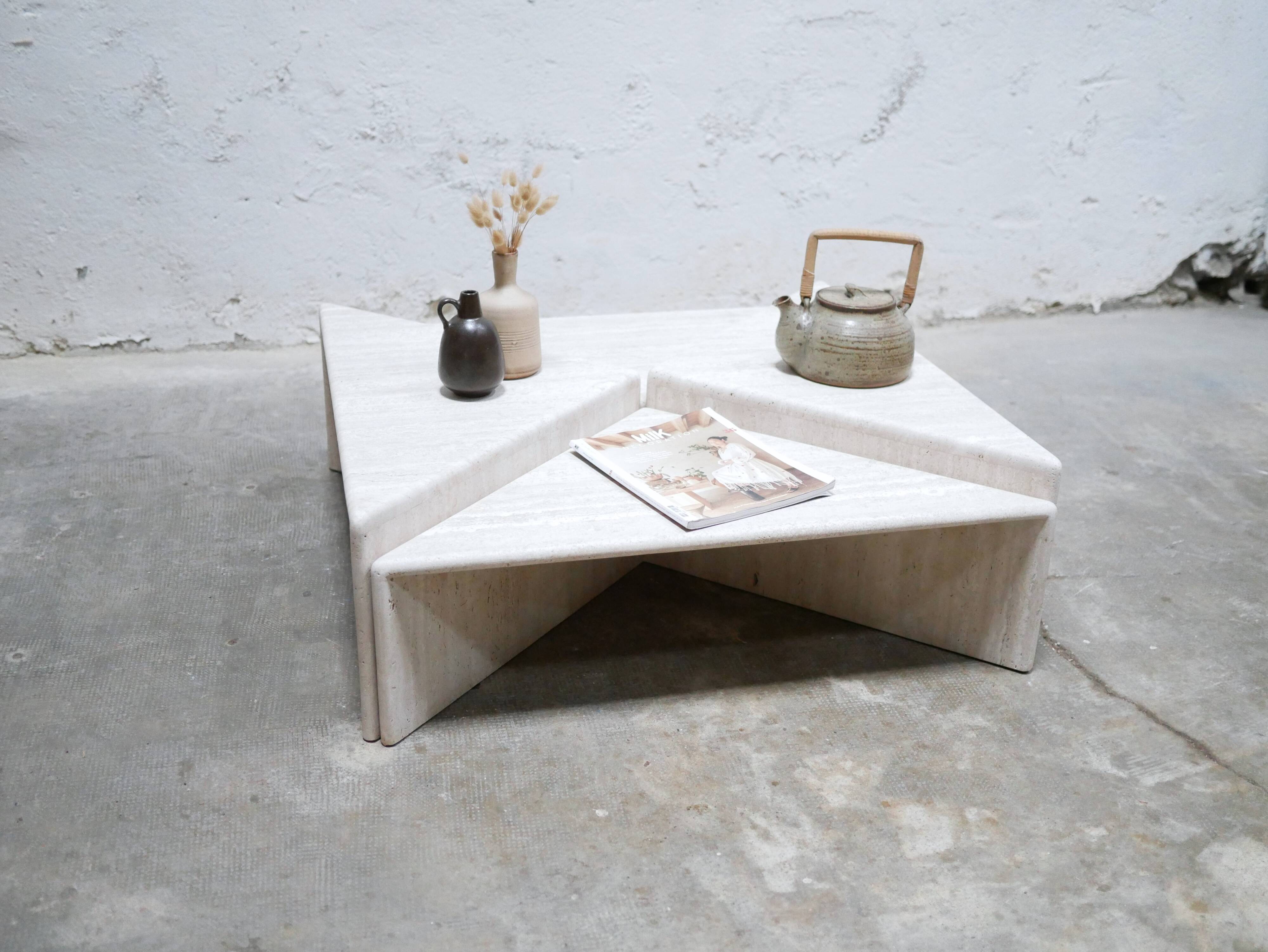 Vintage travertine coffee table published by Roche Bobois