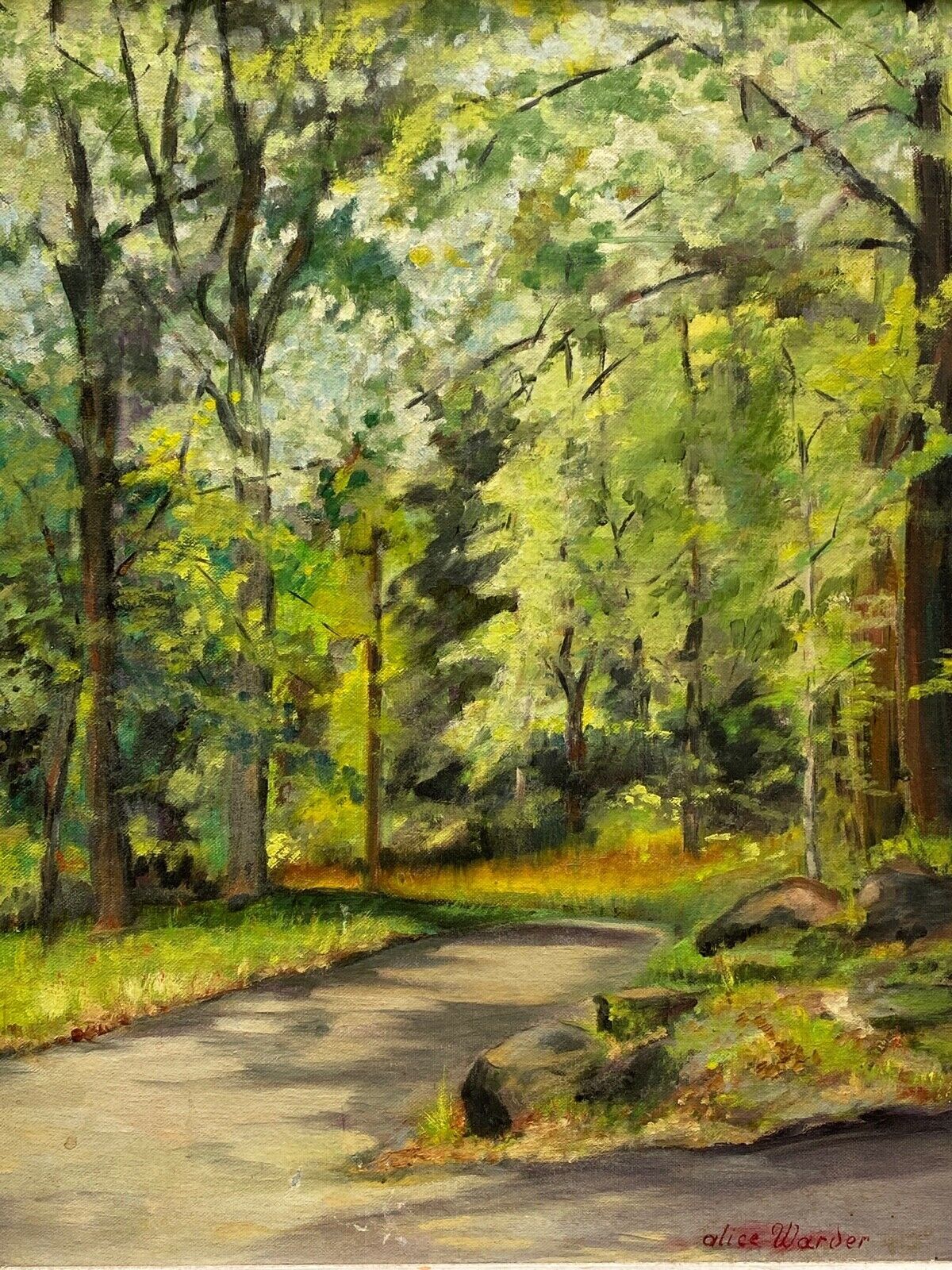 Huile sur carton par alice warder xxe sous bois