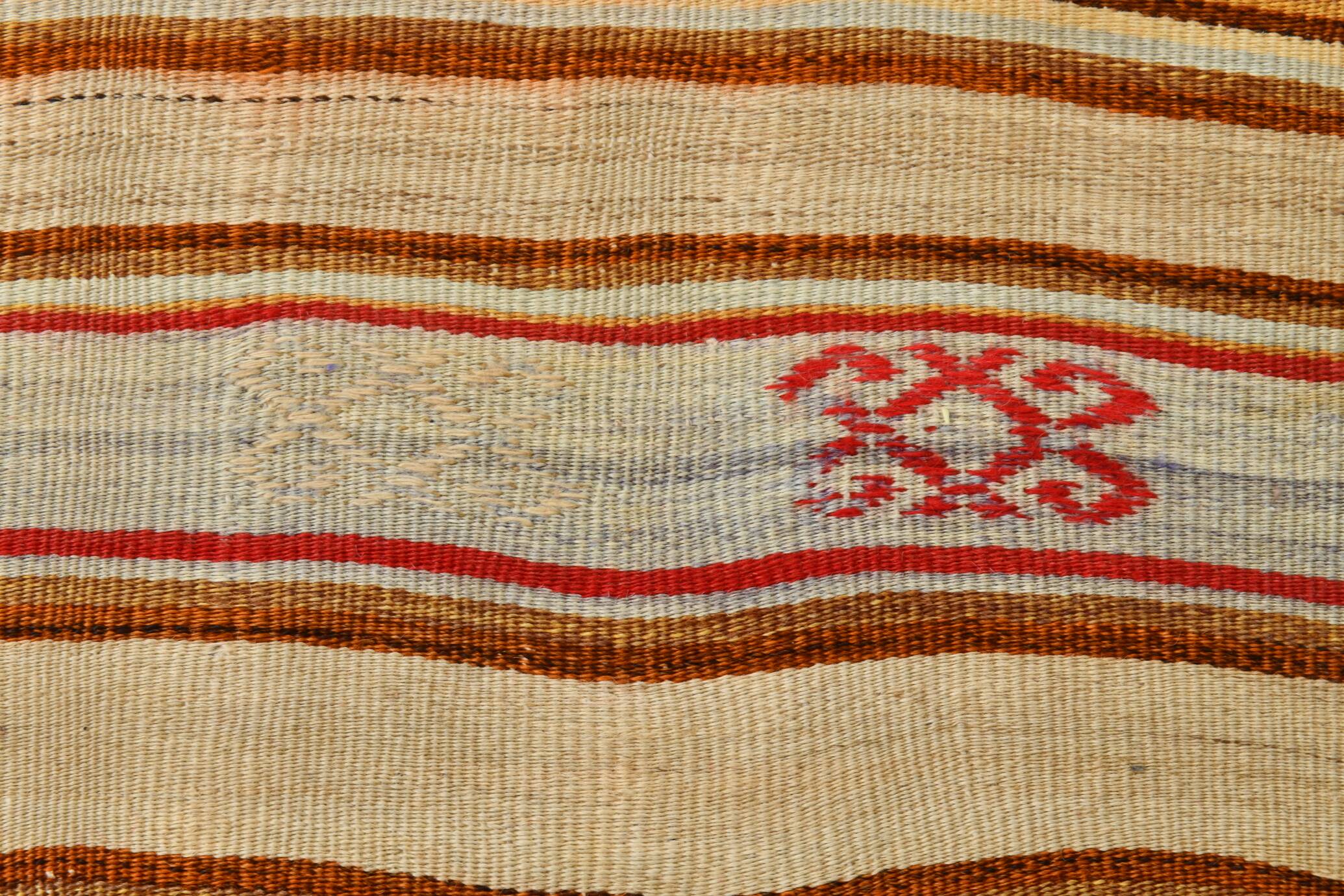 Cream Blue Striped Pattern Vintage Kilim Rug, 162x267Cm