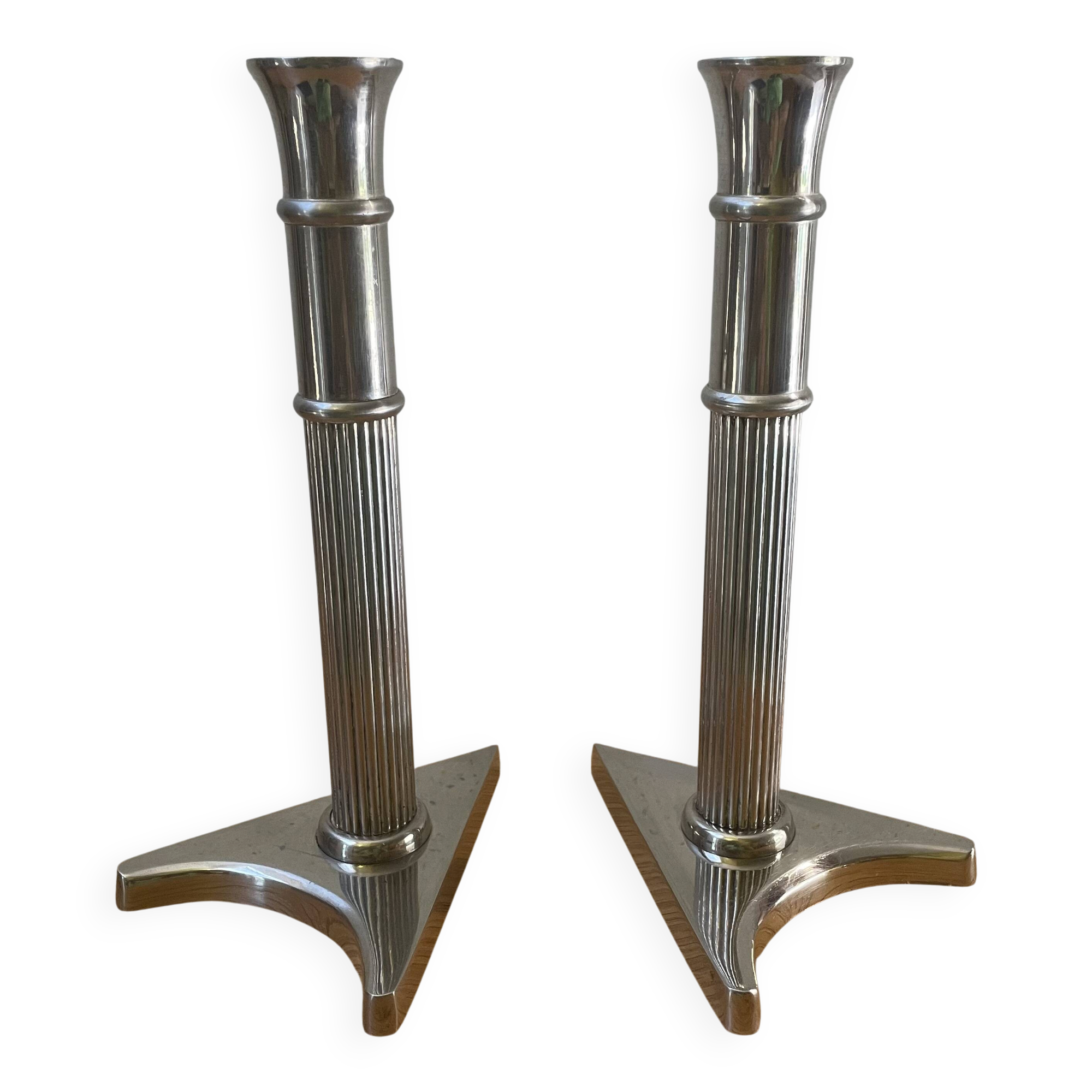 Art Deco candle holders, silver-plated cast iron.