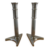 Art Deco candle holders, silver-plated cast iron.