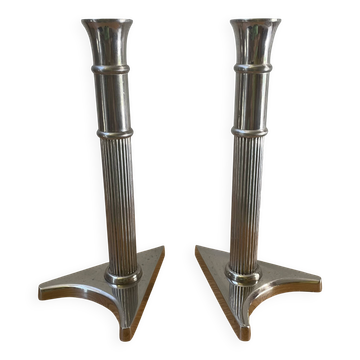 Art Deco candle holders, silver-plated cast iron.