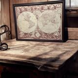 Vintage world map / world map in wooden frame
