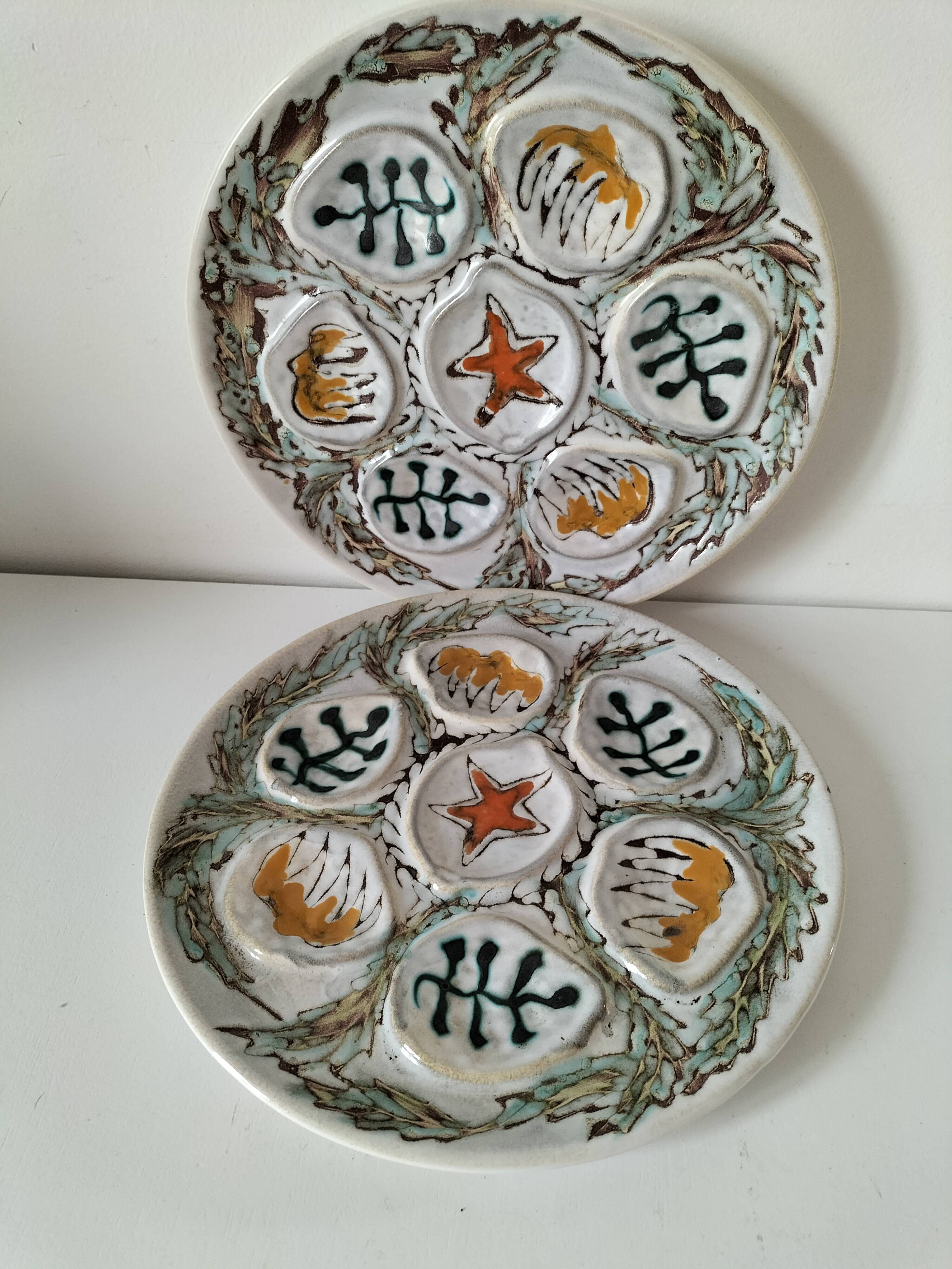 Set of oyster plates MBFA Pornic model Penerff, 1960s-70s.
