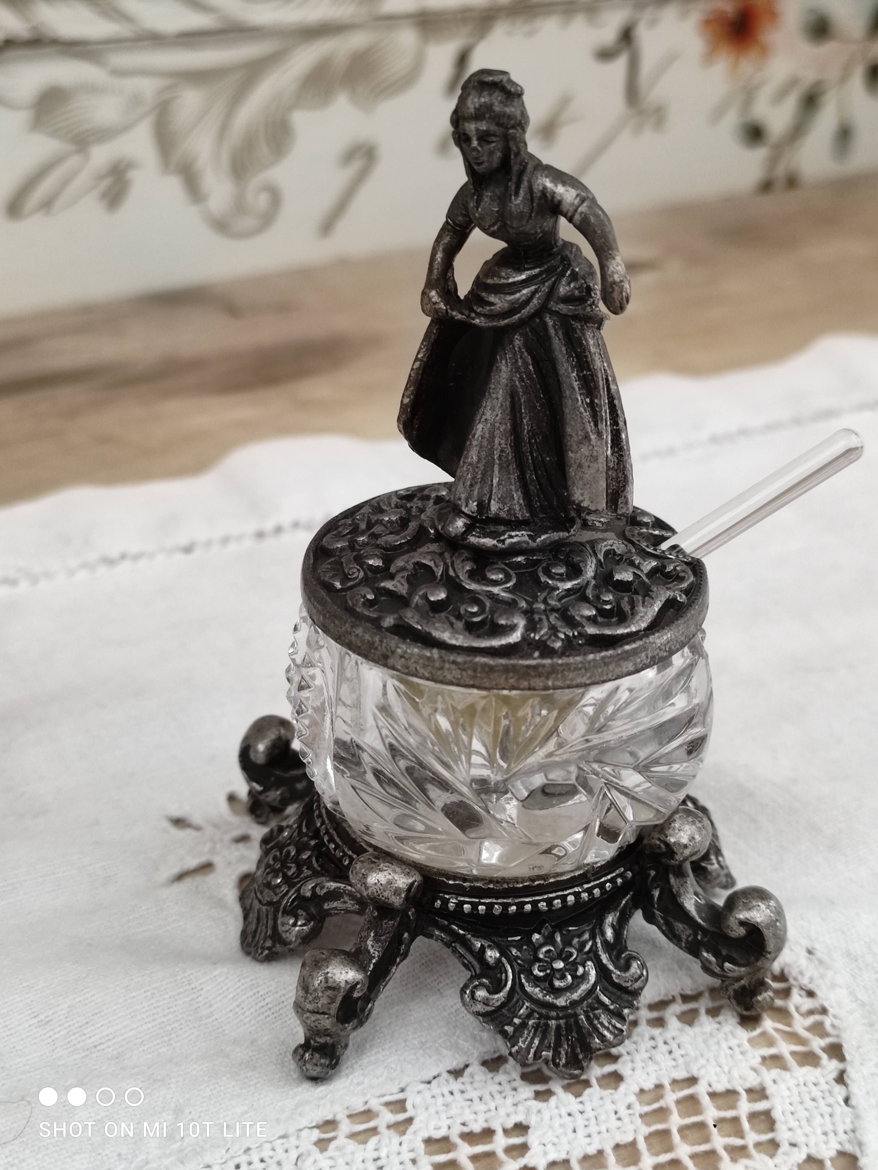 Trio of salters and mustard makers made of Bavarian crystal and bronze