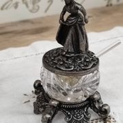 Trio of salters and mustard makers made of Bavarian crystal and bronze