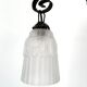 Wrought iron chandelier, tulips / pressed-molded glass bowl, Art Deco, 1930
