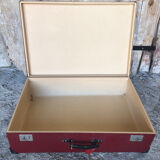 Old suitcase red cardboard bordeaux clasp metal vintage