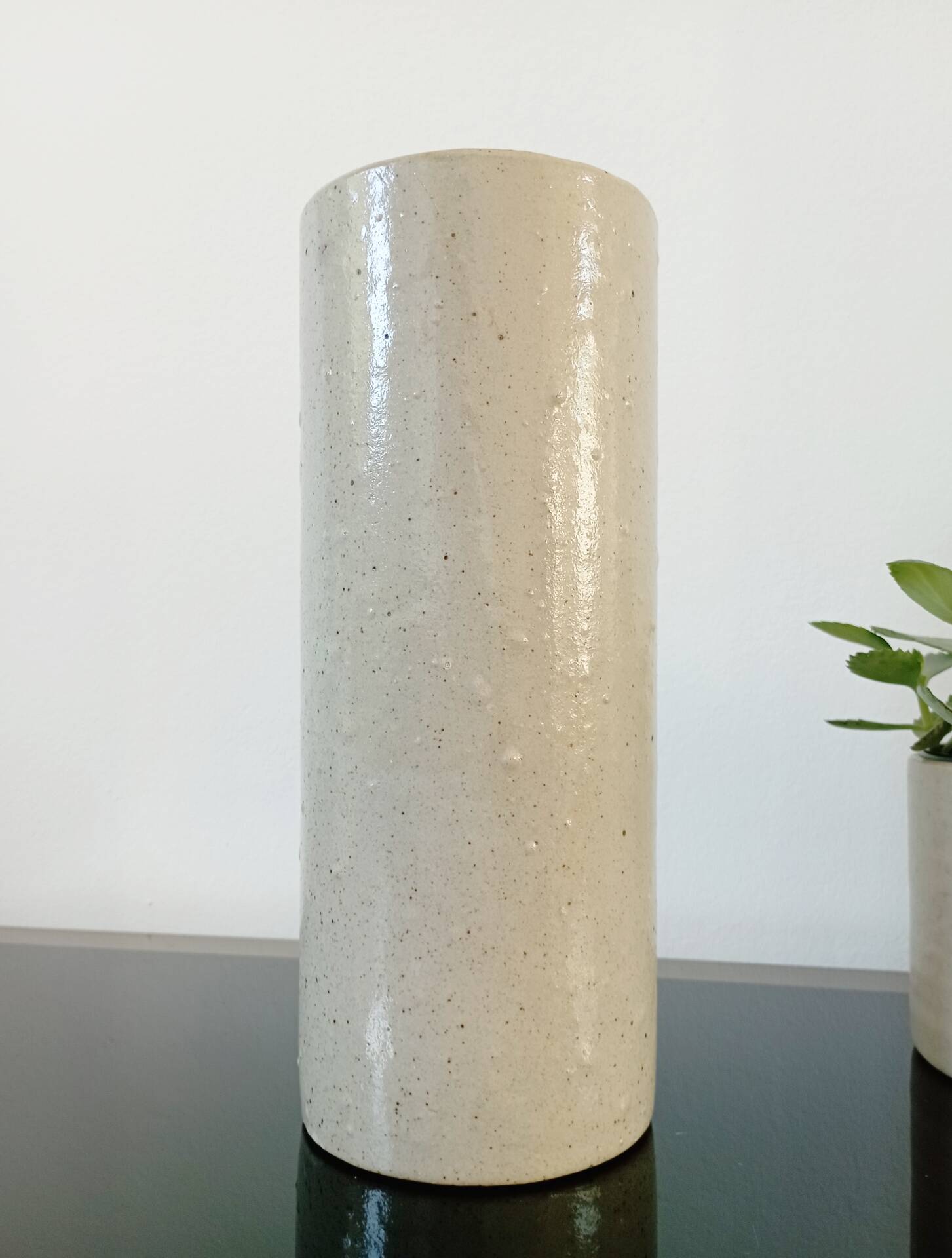 Vintage glazed stoneware cylinder vase - 1970