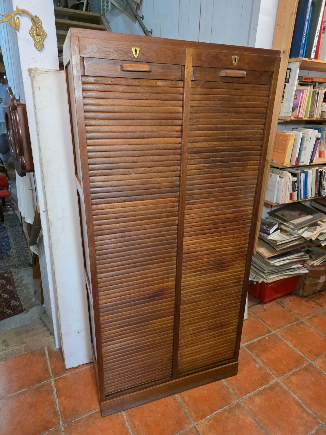 Antique double curtain oak cabinet