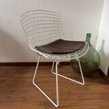 Harry Bertoia White Wire Chair with Leather Cushion