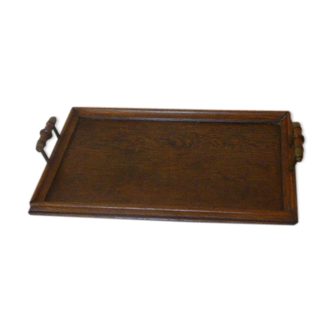 Charming Bistro tray, wooden and brass handle, circa 1940, ART DECO