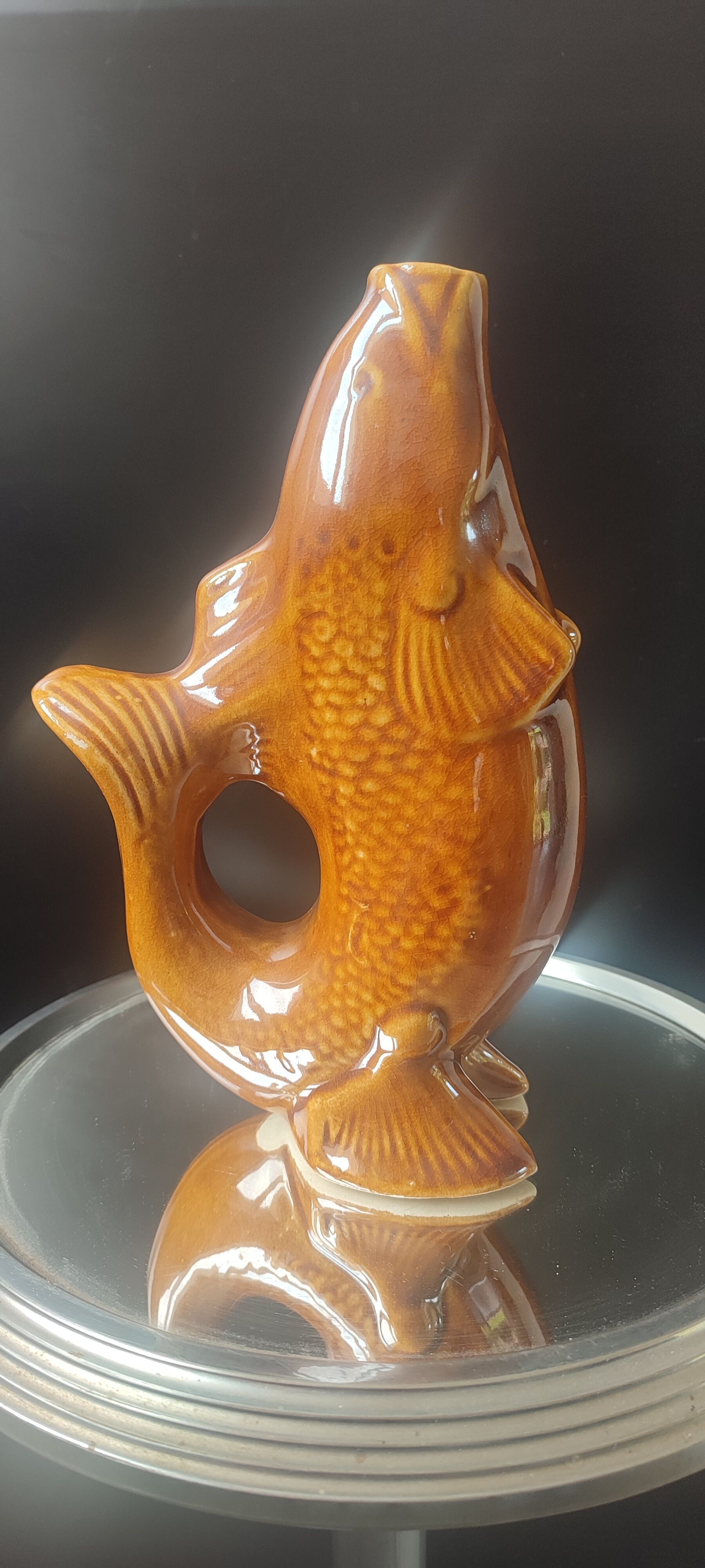 Carafe and glasses "Fish" Amber Ceramic Vintage USSR era