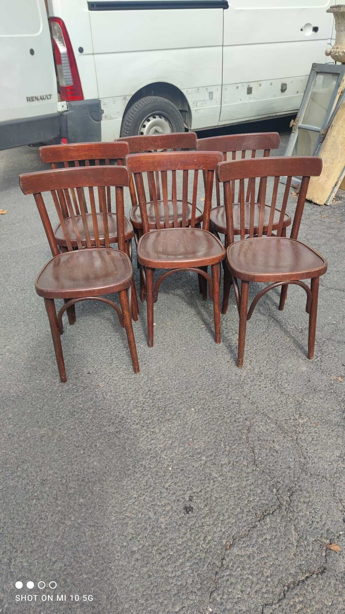 Series of 6 curved beech bistro chairs from Thonet around 1920/30