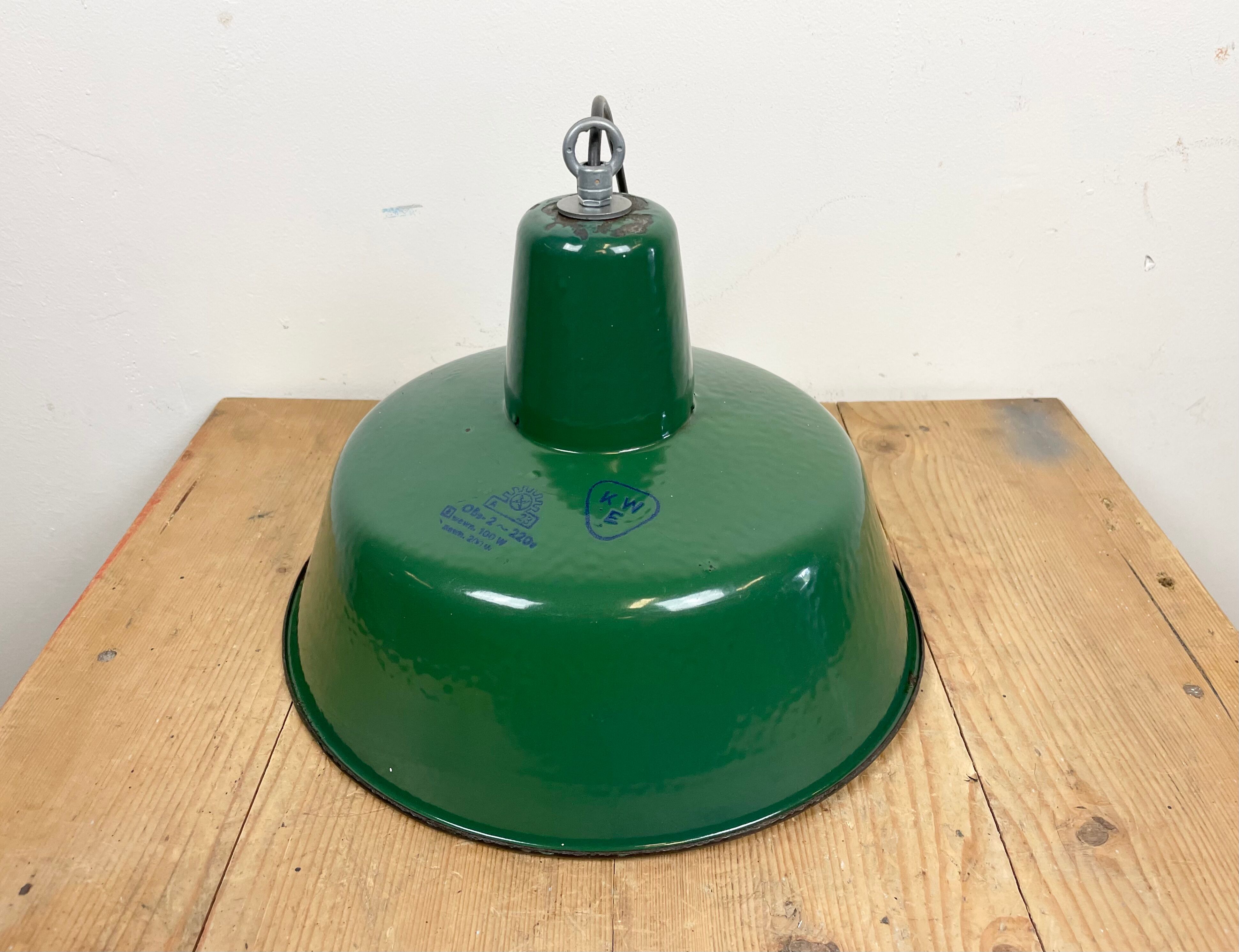 Industrial Green Enamel Pendant Lamp, 1960s