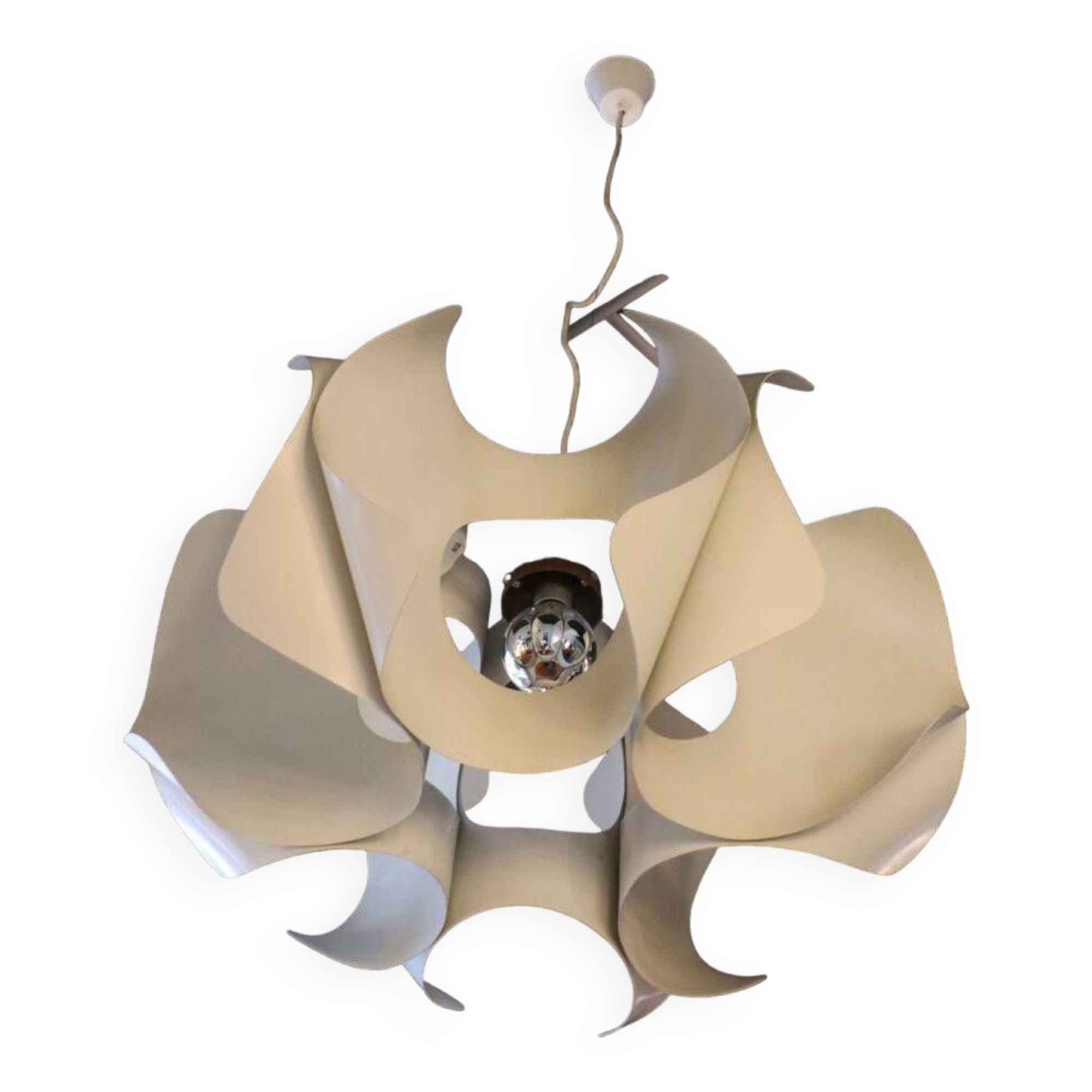 Space Age pendant lamp by Jean D'Imbleval in white lacquered aluminum, 1970