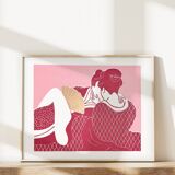 Original linocut, erotic Japanese print