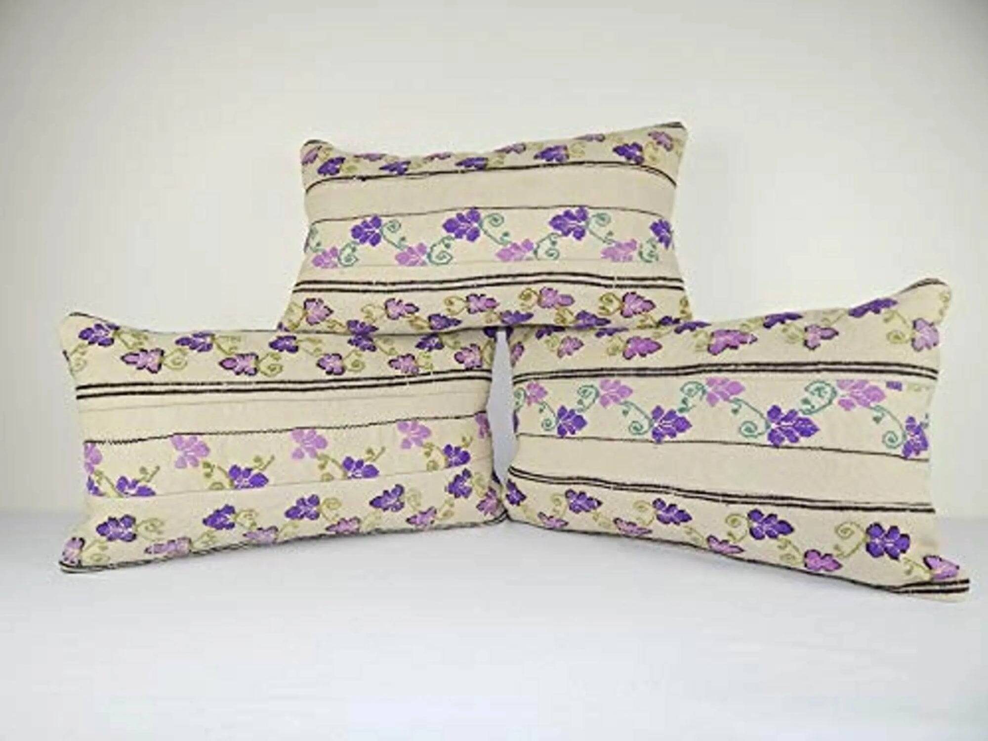Set of 3 vintage kilim cushion covers 61x36 cm
