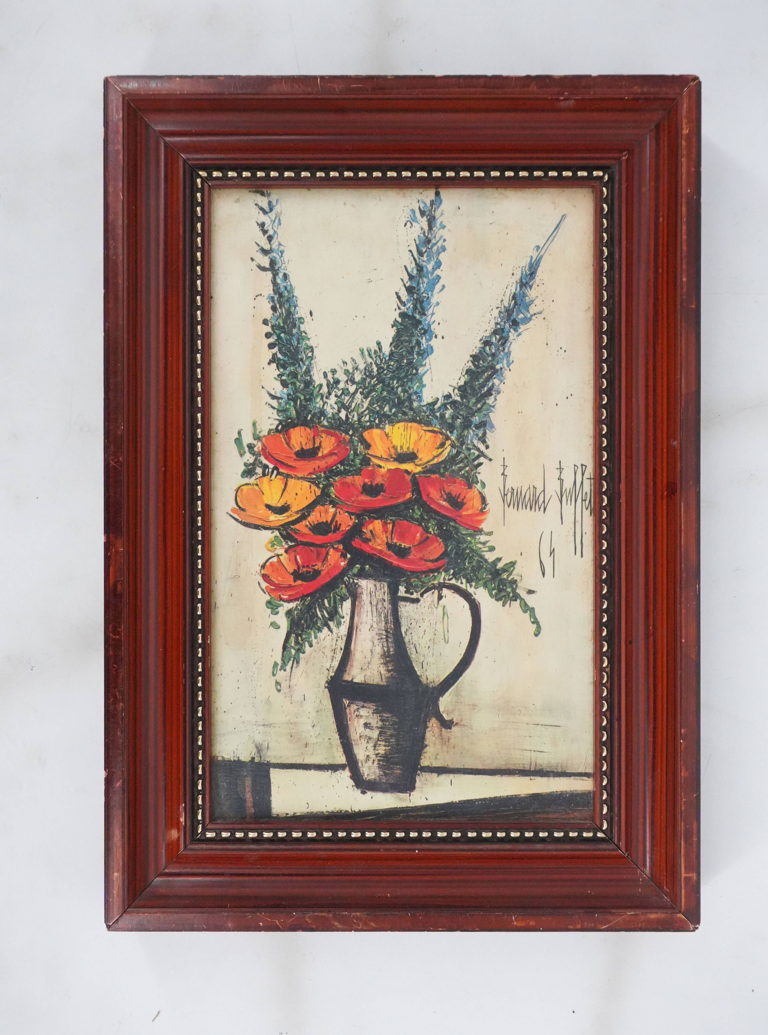 Bernard BUFFET: The bouquet of flowers, lithograph on framed canvas.