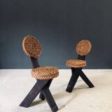 Mediterranean Tripod Side Chairs by Audoux Minet, France, 1950s, Set of 2