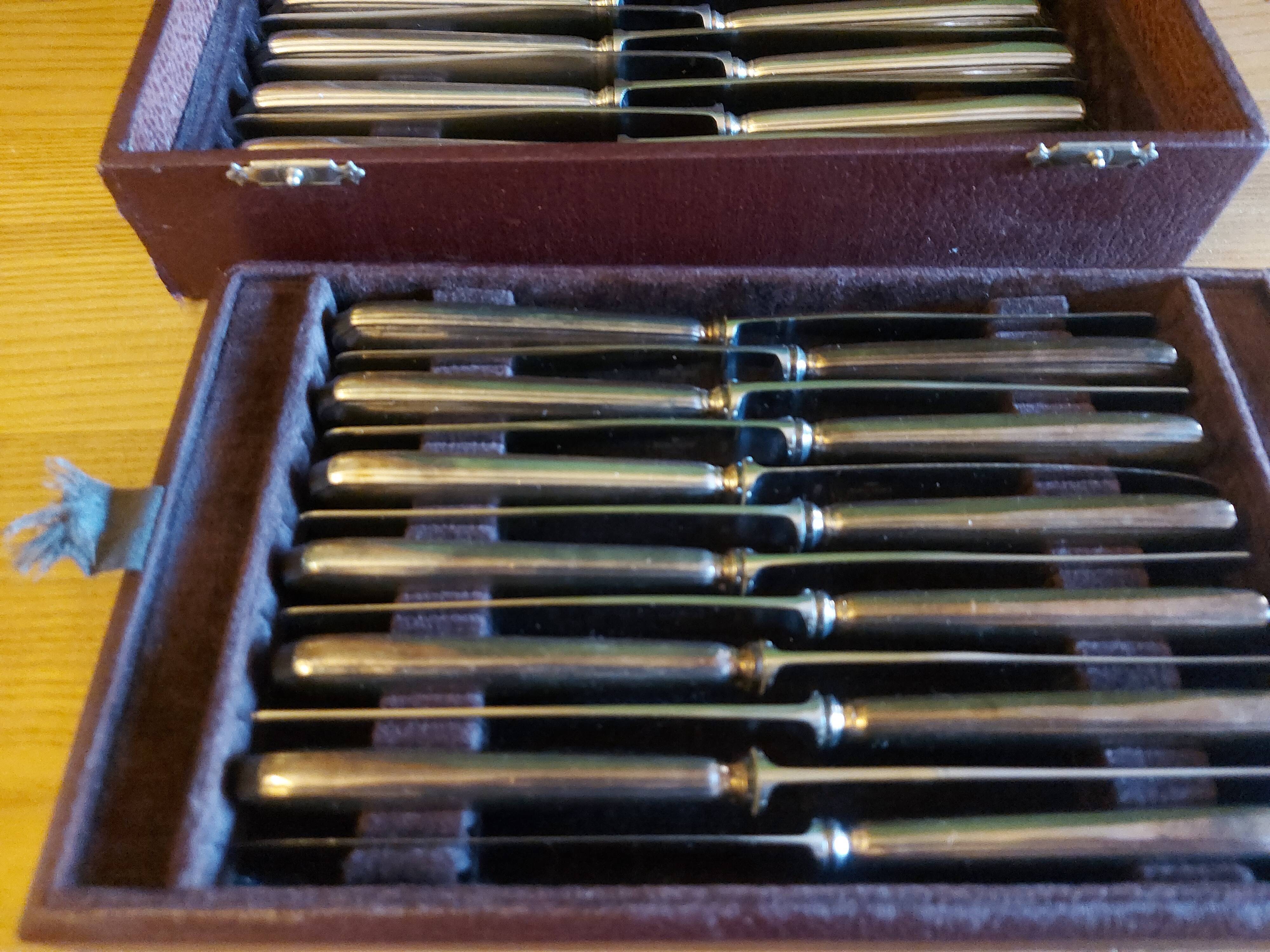 Box 24 silver metal knives, Ravinet Denfert