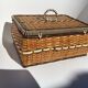 Wicker sewing box and scoubidou cream and brown