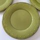 6 olive green plates with dotted relief, workshop ceramic style