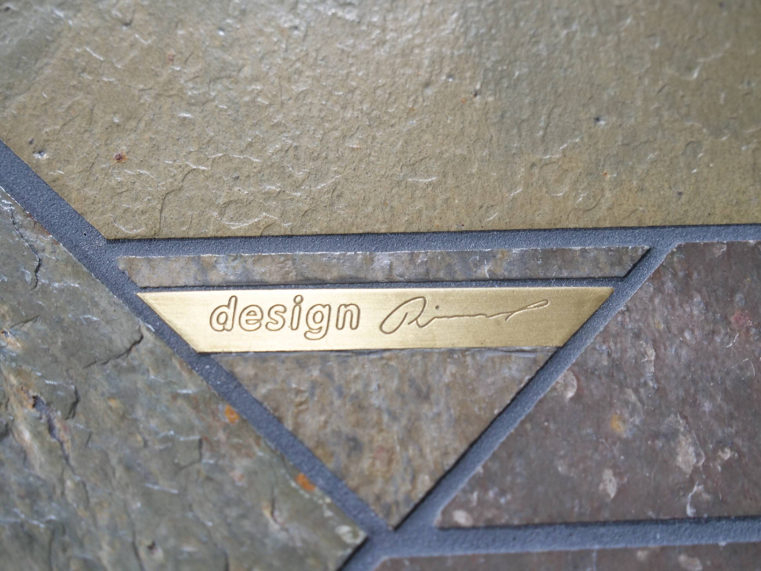 Brutalist stone copper brass design coffee table by Paul Kingma, 70s 80s