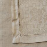 Ancienne nappe lin damassée beige 160 × 180 cm + 12 serviettes