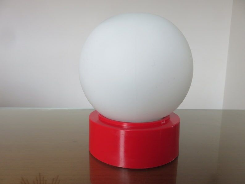 Plastic lamp red opaline ball white 80s 90 era Memphis