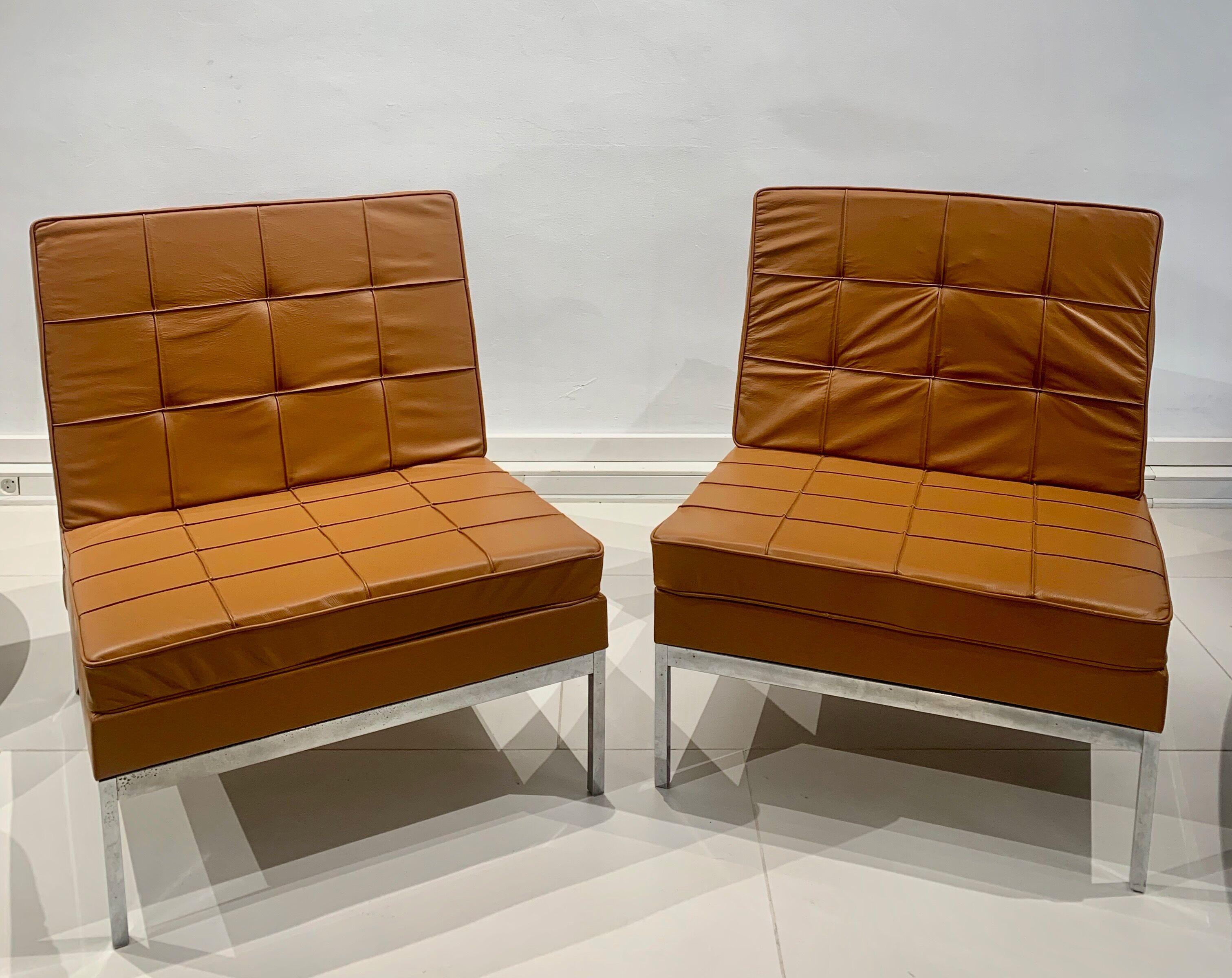Pair of camel leather drivers by Florence Knoll