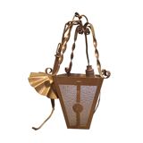 Interior pendant light Lantern ceiling light in gold metal and grained glass 1950 France
