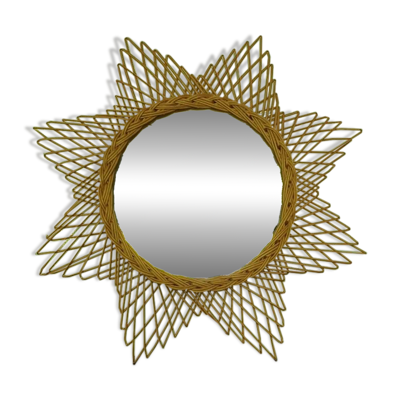 Miroir soleil en rotin