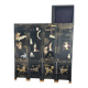 Chinese screen in black lacquer and marble stone