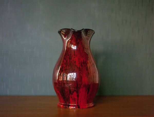 Pichet en terre cuite vernissé rouge sang de boeuf et noir, vase terre cuite, pichet vintage, cuisin