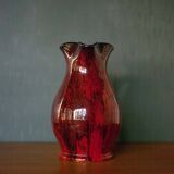 Terracotta pitcher glazed in oxblood red and black, terracotta vase, vintage pitcher, kitchen